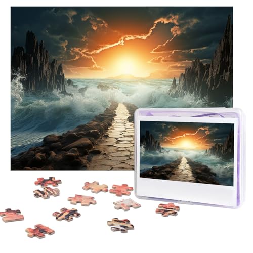 Puzzles, 500 Teile, personalisiertes Puzzle, geteilter Meeresweg, Puzzle, herausforderndes Bild mit Aufbewahrungstasche, Fotopuzzle für Erwachsene, Hochzeit (75 x 50 cm) von PAQOLSMCKR