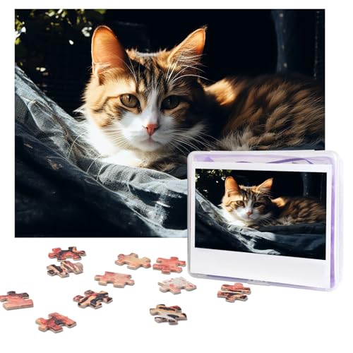 Puzzles, 500 Teile, personalisiertes Puzzle, ruhende Katze, herausforderndes Bild mit Aufbewahrungstasche, Fotopuzzle für Erwachsene, Hochzeit (75 x 50 cm) von PAQOLSMCKR
