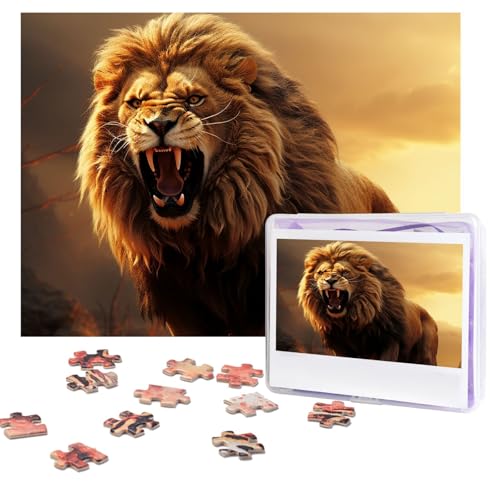 Puzzles, 500 Teile, personalisiertes Puzzle, wütender brüllender Löwe, Puzzle, herausforderndes Bild mit Aufbewahrungstasche, Fotopuzzle für Erwachsene, Hochzeit (75 x 50 cm) von PAQOLSMCKR