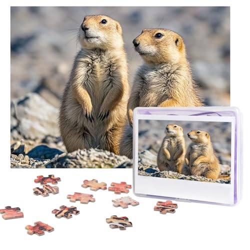 Puzzles, 500 Teile, personalisiertes Puzzle, zwei Präriehunde, Puzzle, herausforderndes Bild mit Aufbewahrungstasche, Fotopuzzle für Erwachsene, Hochzeit (52 x 38 cm) von PAQOLSMCKR