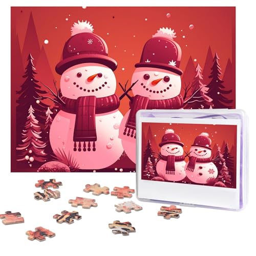 Puzzles, 500 Teile, personalisiertes Puzzle, zwei Schneemänner, Puzzle, herausforderndes Bild mit Aufbewahrungstasche, Fotopuzzle für Erwachsene, Hochzeit (52 x 38 cm) von PAQOLSMCKR