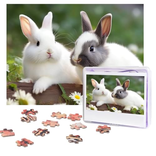 Puzzles, 500 Teile, personalisiertes Puzzle, zwei kleine süße Kaninchen, Puzzle, anspruchsvolles Bild mit Aufbewahrungstasche, Fotopuzzle für Erwachsene, Hochzeit (75 x 50 cm) von PAQOLSMCKR