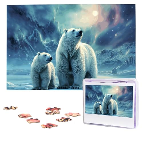 Puzzles 1000 Teile, personalisiertes Puzzle, Eisbären, Nordlichter_78819065, Puzzle, herausforderndes Bild mit Aufbewahrungstasche, Fotopuzzle für Erwachsene, Hochzeit (75 x 50 cm) von PAQOLSMCKR