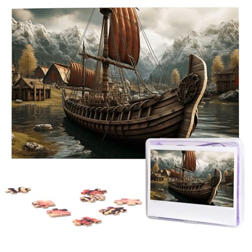 Puzzles 1000 Teile, personalisiertes Puzzle, altes Wikingerboot_78819509, Puzzle, herausforderndes Bild mit Aufbewahrungstasche, Fotopuzzle für Erwachsene, Hochzeit (75 x 50 cm) von PAQOLSMCKR