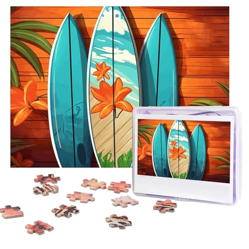 Puzzles 500 Teile, personalisiertes Puzzle, Surfbrett auf Holzpuzzle, herausforderndes Bild mit Aufbewahrungstasche, Fotopuzzle für Erwachsene, Hochzeit (52 x 38 cm) von PAQOLSMCKR