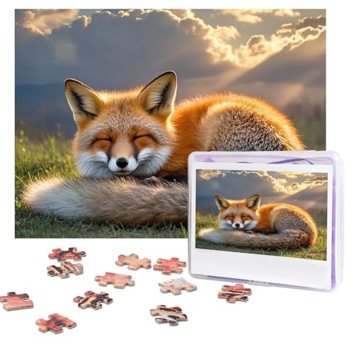 Puzzles 500 Teile, personalisiertes Puzzle, ein schlafender Fuchs, herausforderndes Bild mit Aufbewahrungstasche, Fotopuzzle für Erwachsene, Hochzeit (75 x 50 cm) von PAQOLSMCKR