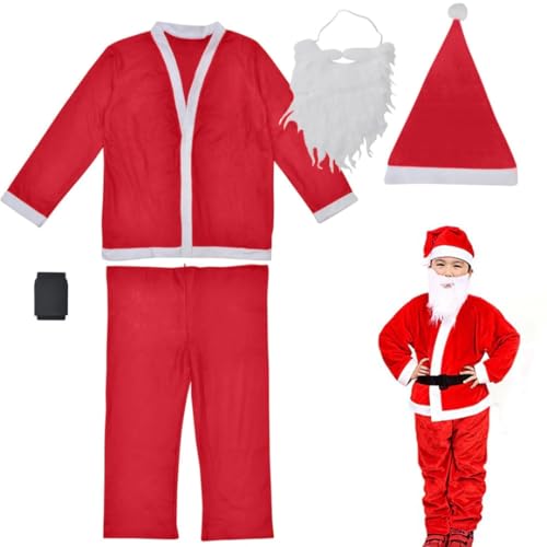 PARENCE.- Weihnachtsmann Kostüm Junge – Vollkostüm mit Jacke, Hose, Gürtel, Hut und Bart – Rotes Outfit für Kinder zu Weihnachten und Feiertagen – One Size von PARENCE