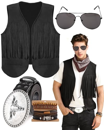 PARTTELY Cowboy-Kostüm-Outfit für Herren, Cowboy-Kostüm, Wildleder, Weste, Hut, Krawatte, Schnalle, Gürtel für Halloween-Kostümparty PARTTELY Cowboy-Kostüm-Outfit für Herren, Cowboy-Kostüm, Wildleder, Weste, Hut, Krawatte, Schnalle, Gürtel für Halloween-Kostümparty von PARTTELY
