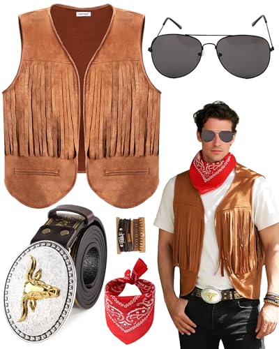 PARTTELY Cowboy-Kostüm-Outfit für Herren, Cowboy-Kostüm, Wildleder, Weste, Hut, Krawatte, Schnalle, Gürtel für Halloween-Kostümparty PARTTELY Cowboy-Kostüm-Outfit für Herren, Cowboy-Kostüm, Wildleder, Weste, Hut, Krawatte, Schnalle, Gürtel für Halloween-Kostümparty von PARTTELY