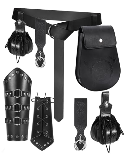 PARTTELY Renaissance-Accessoires, Mittelaltergürtel, Lederarmbänder, Gürteltasche, Schlüsselanhänger, Renaissance-Kostüm-Set für Halloween und Cosplay, 5 Stück PARTTELY Renaissance-Accessoires, Mittelaltergürtel, Lederarmbänder, Gürteltasche, Schlüsselanhänger, Renaissance-Kostüm-Set für Halloween und Cosplay, 5 Stück von PARTTELY
