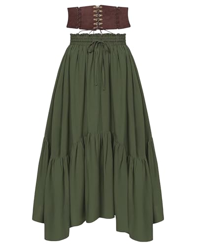 PARTTELY Renaissance-Kostüm für Damen, fließender Renaissance-Maxirock mit Taschen, Korsettgürtel für Halloween von PARTTELY