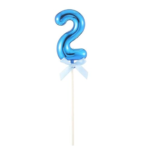 NEU Kuchen/Cake-Topper Mini Ziffer am Stab, 9 cm, Zahl 2, blau, Stab ca. 15cm von PARTY DISCOUNT