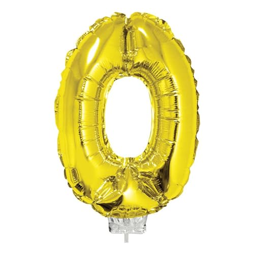 PARTY DISCOUNT NEU Mini-Folienballon am Papierstäbchen, Zahl 0, Gold, ca. 40cm von PARTY DISCOUNT