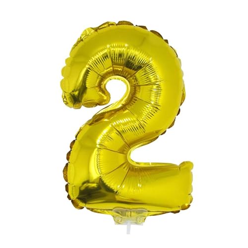 PARTY DISCOUNT NEU Mini-Folienballon am Papierstäbchen, Zahl 2, Gold, ca. 40cm von PARTY DISCOUNT