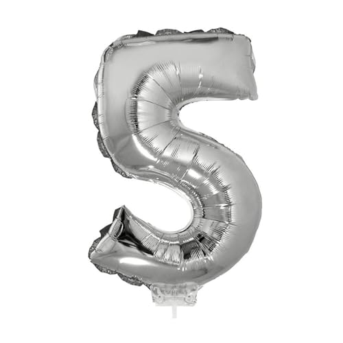 PARTY DISCOUNT NEU Mini-Folienballon am Papierstäbchen, Zahl 5, Silber, ca. 40cm von PARTY DISCOUNT