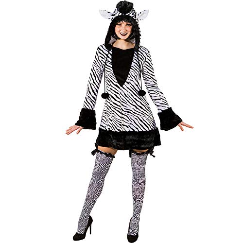 PARTY DISCOUNT® Damen-Kostüm Zebra Kleid mit Kapuze, Gr. 34-36 von PARTY DISCOUNT