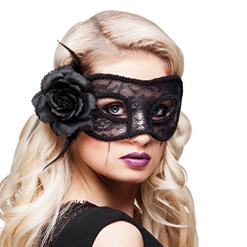 PARTY DISCOUNT Maske Mystique, schwarz, mit Rose von PARTY DISCOUNT