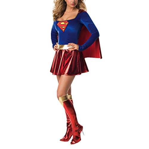 Sexy Supergirl Kostüm Kleid mit Cape und Stiefelstulpen, Helden Comic-Kostüm - M von PARTY DISCOUNT