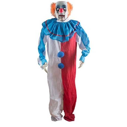 PARTY DISCOUNT NEU Groß-Deko Grusel-Clown mit Bewegung, Licht und Sound, blau-weiß-rot, ca. 174 cm von PARTY DISCOUNT