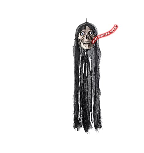 PARTY DISCOUNT NEU Halloween-Deko-Figur SPRECHENDER Totenkopf MIT BEWEGLICHEM UNTERKIEFER UND LEUCHTENDEN Augen, Größe ca. 70 cm von PARTY DISCOUNT