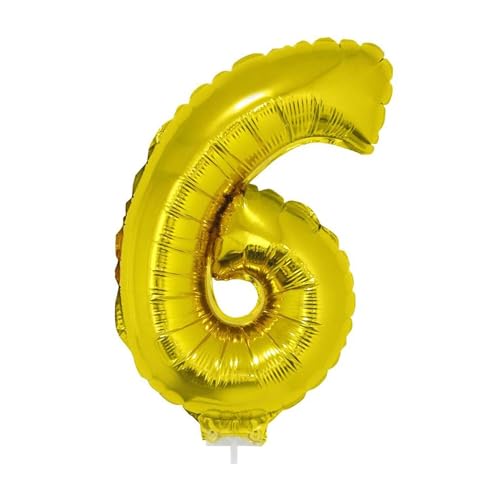 NEU Mini-Folienballon am Papierstäbchen, Zahl 6, gold, ca. 40cm NEU Mini-Folienballon am Papierstäbchen, Zahl 6, gold, ca. 40cm von PARTY DISCOUNT