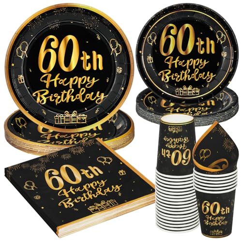 96 Stück Schwarz und Gold Geburtstag Party Geschirr Set, 60th Schwarz und Gold Geburtstag Party Geschirr Pappteller Set,für Kinder Geburtstag Party Tischdekoration 24 Gäste 96 Stück Schwarz und Gold Geburtstag Party Geschirr Set, 60th Schwarz und Gold Geburtstag Party Geschirr Pappteller Set,für Kinder Geburtstag Party Tischdekoration 24 Gäste von PARTY GO