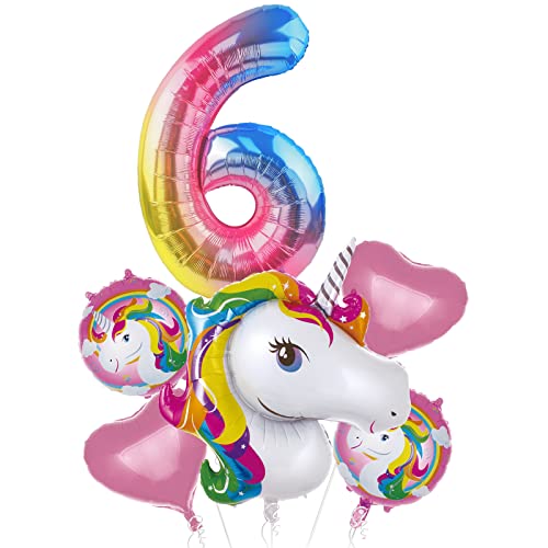 Einhorn Ballons 6 Geburtstag, Einhorn Folienballon，Riesen Zahlen Folienballon.Luftballons für Geburtstagsfeiern，Kinder-Geburtstag Mädchen, Party, Dekoration. von PARTY GO