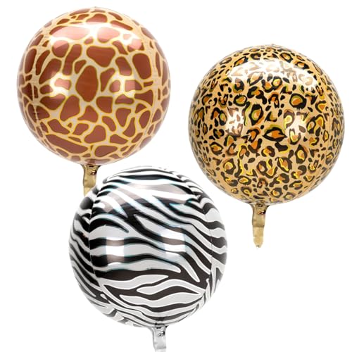 3 Stück Safari Folienballons Set Kindergeburtstag Deko, Leopard Giraffe Zebra, Luftballons für Kinder Geburtstag, Safari Tiere Party Ballons, Heliumballons Dekoballon Dschungel Wild One Mottoparty von PARTY PARTY