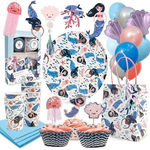 PARTY PARTY 107 Teile glitzerndes Meerjungfrau PARTYGESCHIRR + GESCHENKTÜTEN + CUPCAKE TOPPER + GIRLANDE + BALLONS, 8 Gäste Meerjungfrau Geburtstag Deko Mädchen PARTY PARTY 107 Teile glitzerndes Meerjungfrau PARTYGESCHIRR + GESCHENKTÜTEN + CUPCAKE TOPPER + GIRLANDE + BALLONS, 8 Gäste Meerjungfrau Geburtstag Deko Mädchen von PARTY PARTY