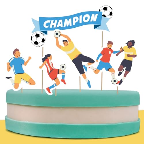 PARTY PARTY 5-teiliges Cake Topper Set Fußball aus Papier für Kindergeburtstag, Geburtstag, Mottoparty, Jungen & Mädchen von PARTY PARTY