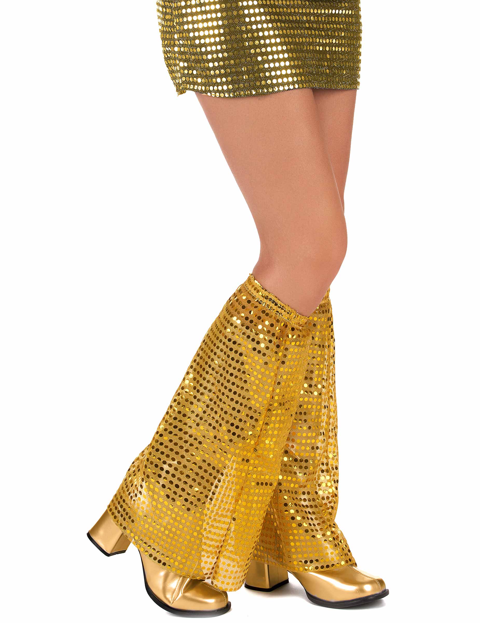 Disco Beinstulpen mit Pailletten für Erwachsene gold von KARNEVAL-MEGASTORE