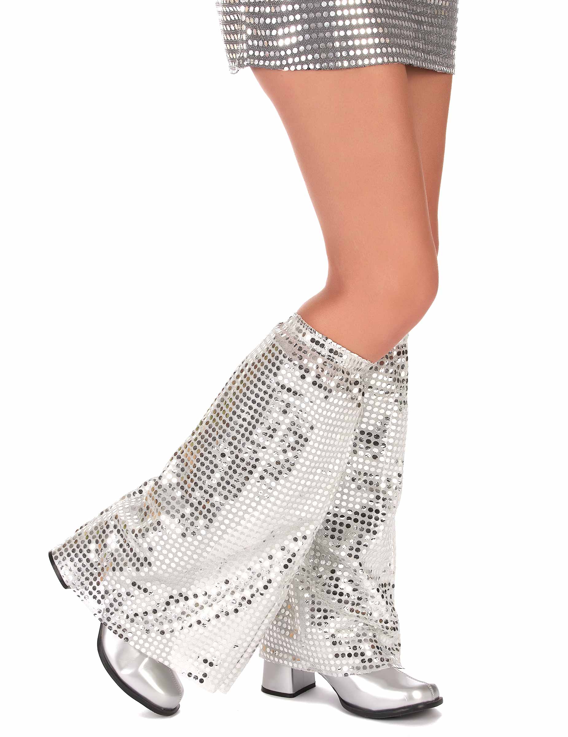 Disco Beinstulpen mit Pailletten für Erwachsene silber von KARNEVAL-MEGASTORE