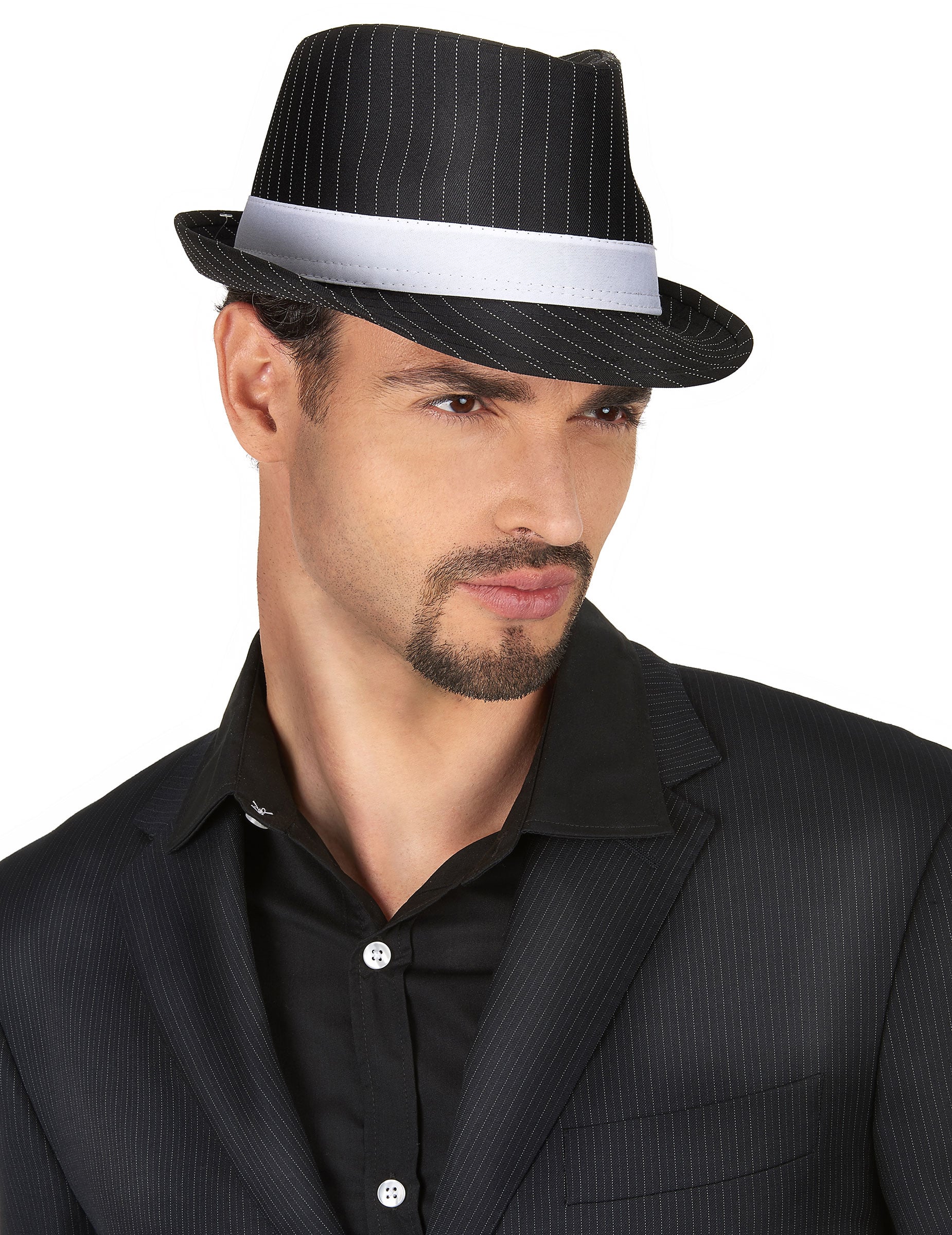 Gangster-Hut mit Nadelstreifen schwarz-weiss Gangster-Hut mit Nadelstreifen schwarz-weiss von KARNEVAL-MEGASTORE