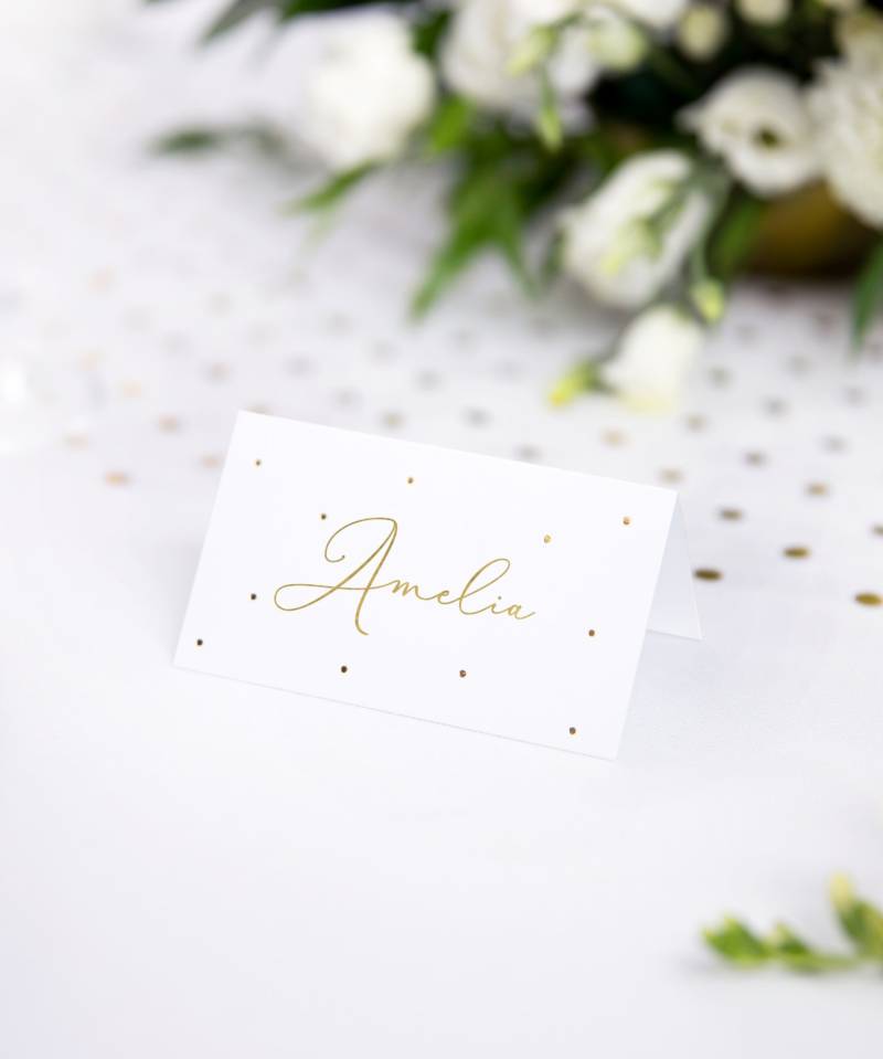 10 Platzkarten Weiß Gold Punkte Karton 9,5 x 5,5 cm 10 Platzkarten Weiß Gold Punkte Karton 9,5 x 5,5 cm von PARTYDECO