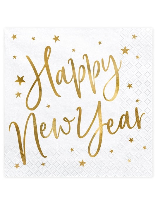 20 Happy New Year Papierservietten Weiß und Gold 33x33 cm mit Sternen 20 Happy New Year Papierservietten Weiß und Gold 33x33 cm mit Sternen von PARTYDECO