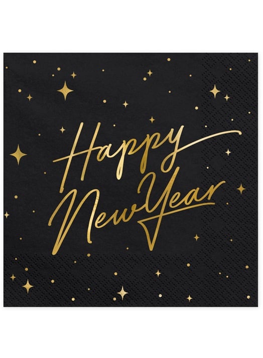20 Servietten Happy New Year Schwarz Gold 33 x 33 cm von PARTYDECO