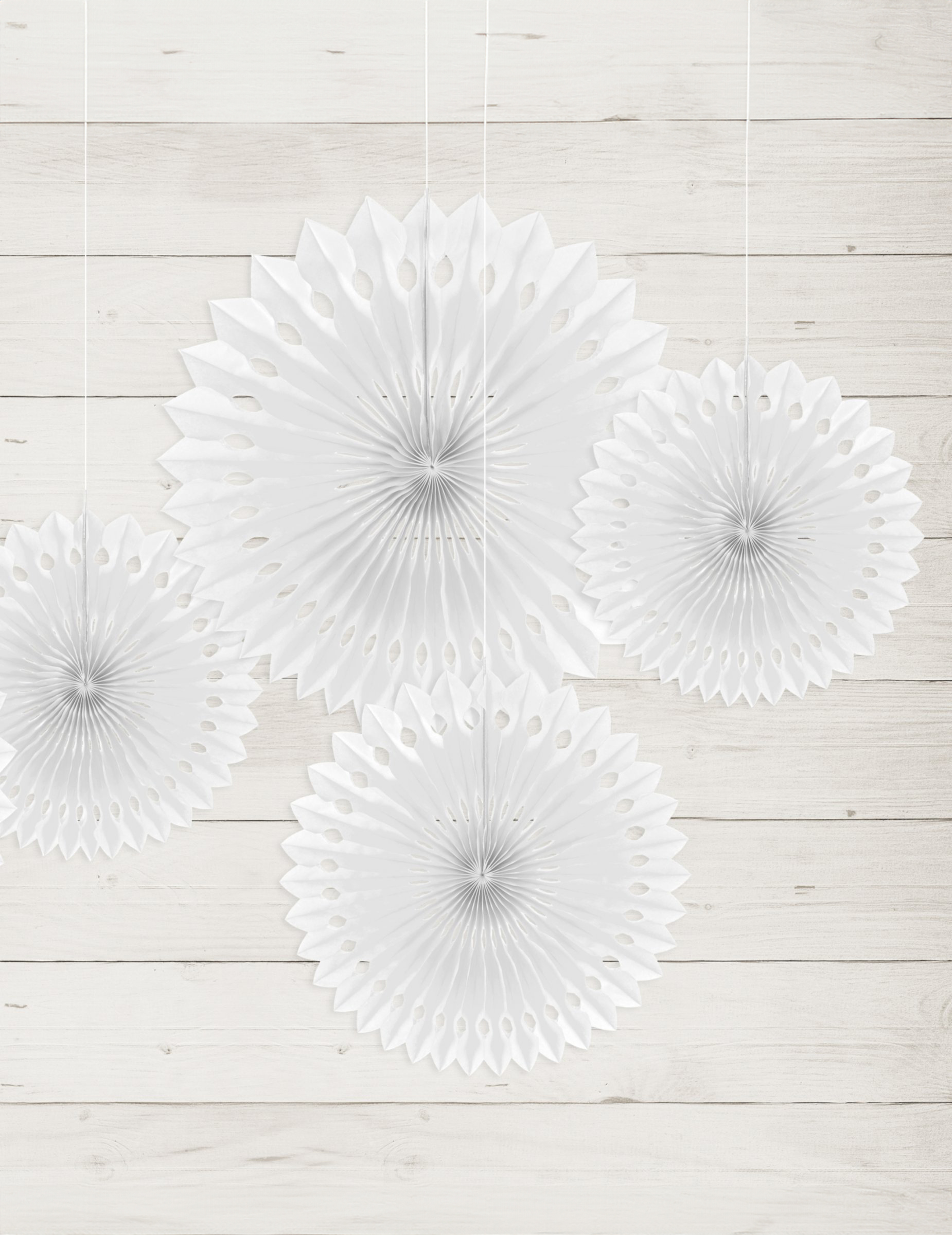 3 Papierfächer Weiß Set 20, 25 und 30 cm von PARTYDECO