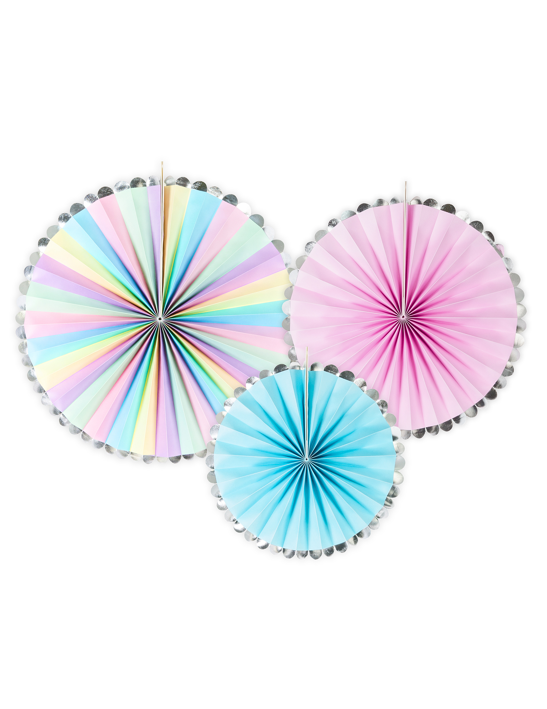 3 dekorative Rosetten in Pastell und Silber 30, 25, 21 cm 3 dekorative Rosetten in Pastell und Silber 30, 25, 21 cm von PARTYDECO