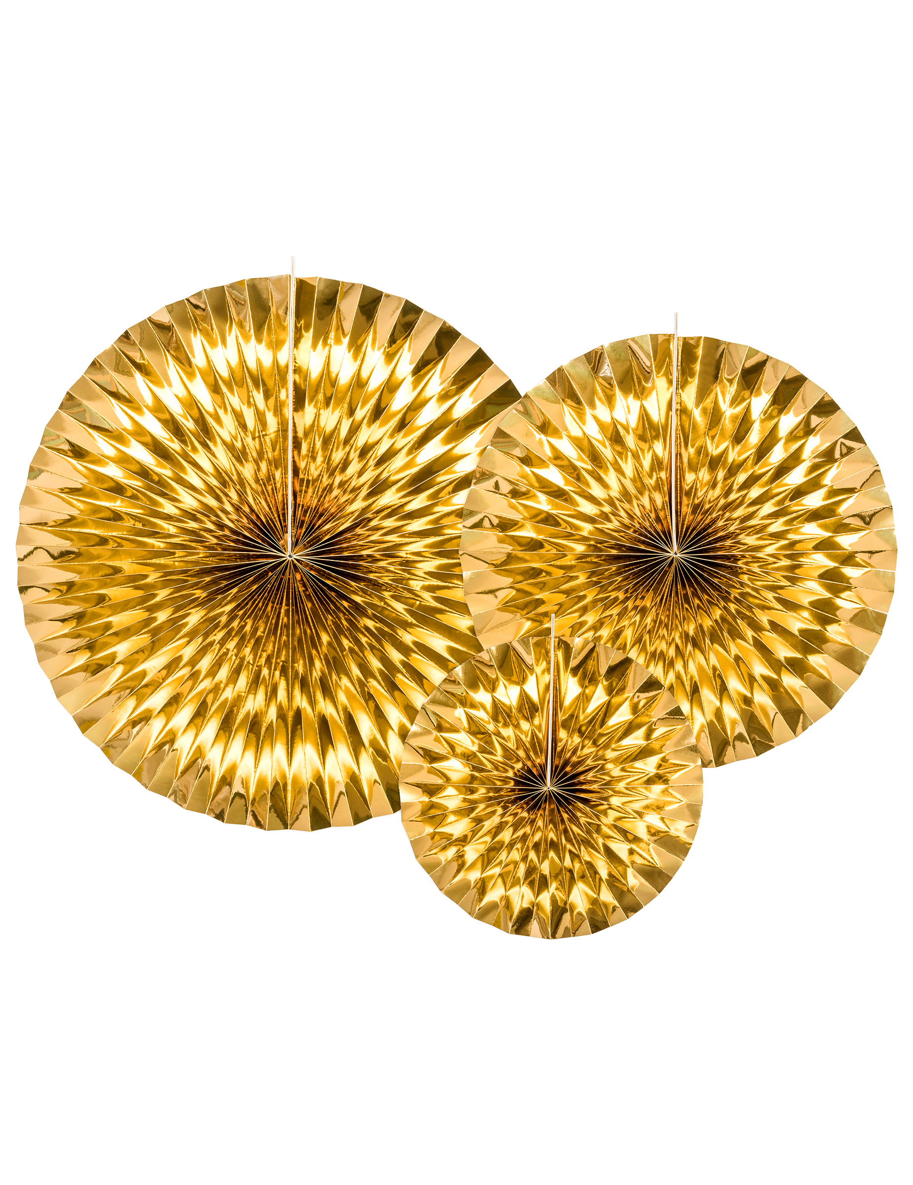 3 goldene Papierfächer 40, 32 und 23 cm für schicke Deko 3 goldene Papierfächer 40, 32 und 23 cm für schicke Deko von PARTYDECO
