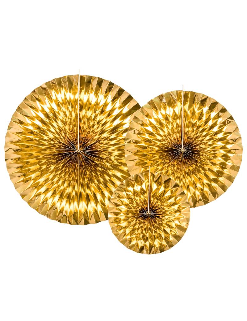 3 goldene Papierfächer 40, 32 und 23 cm für schicke Deko 3 goldene Papierfächer 40, 32 und 23 cm für schicke Deko von PARTYDECO