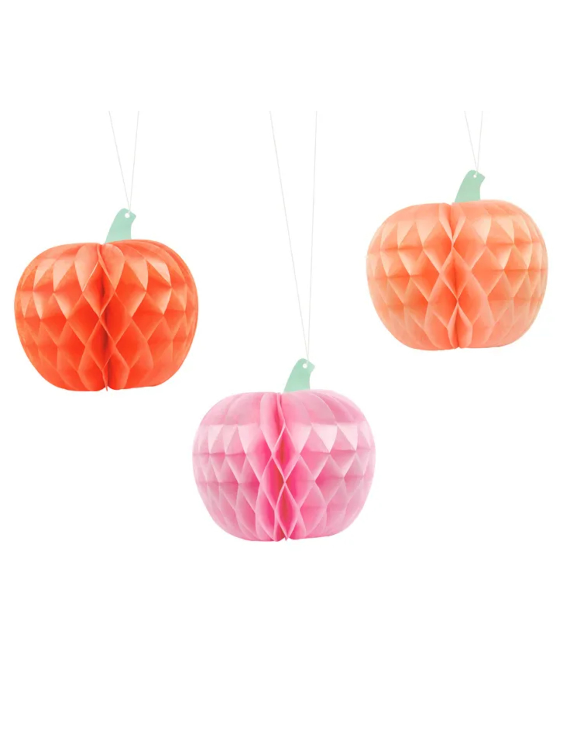 3 hängende Wabenpapier-Kürbisse 24 cm Pastell 3 hängende Wabenpapier-Kürbisse 24 cm Pastell von PARTYDECO