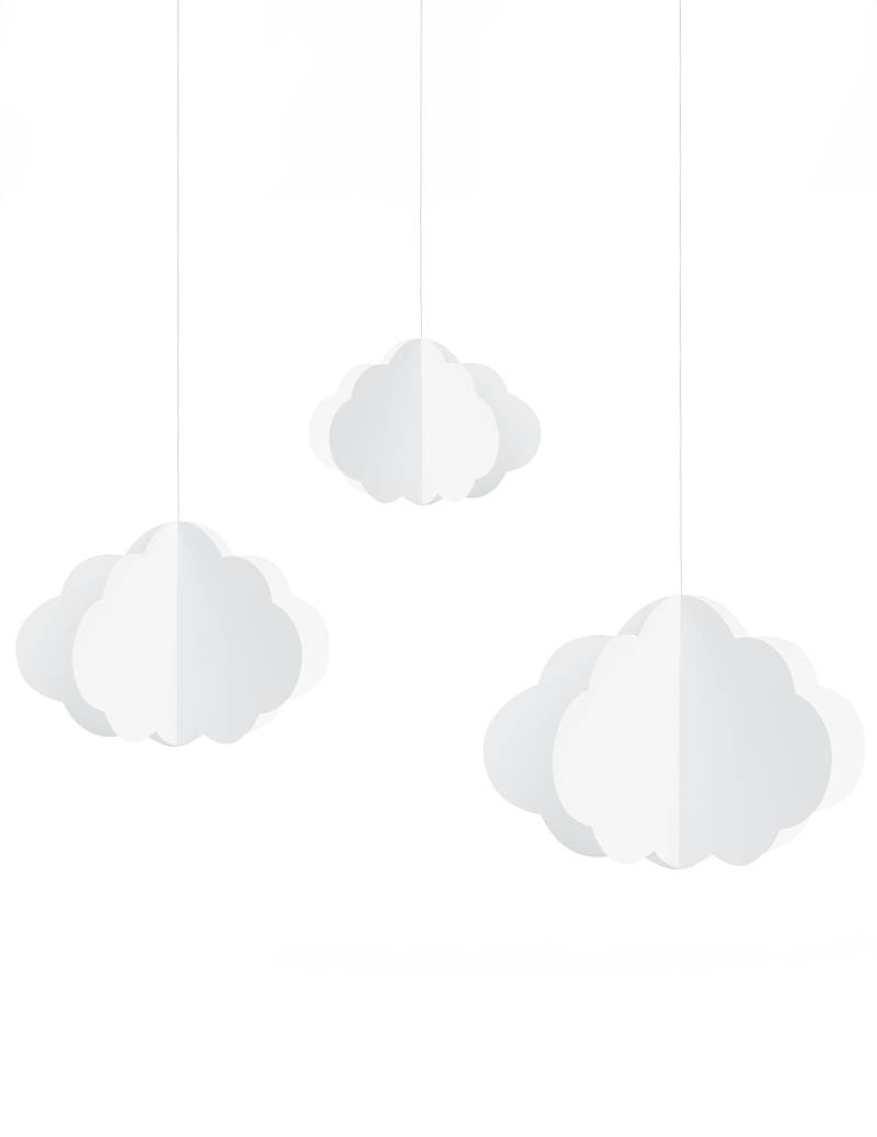 3 hängende weiße Pappwolken als Dekoration 3 hängende weiße Pappwolken als Dekoration von PARTYDECO
