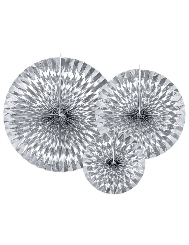 3 silberne Papierfächer Hängedeko 40, 32 und 23 cm 3 silberne Papierfächer Hängedeko 40, 32 und 23 cm von PARTYDECO