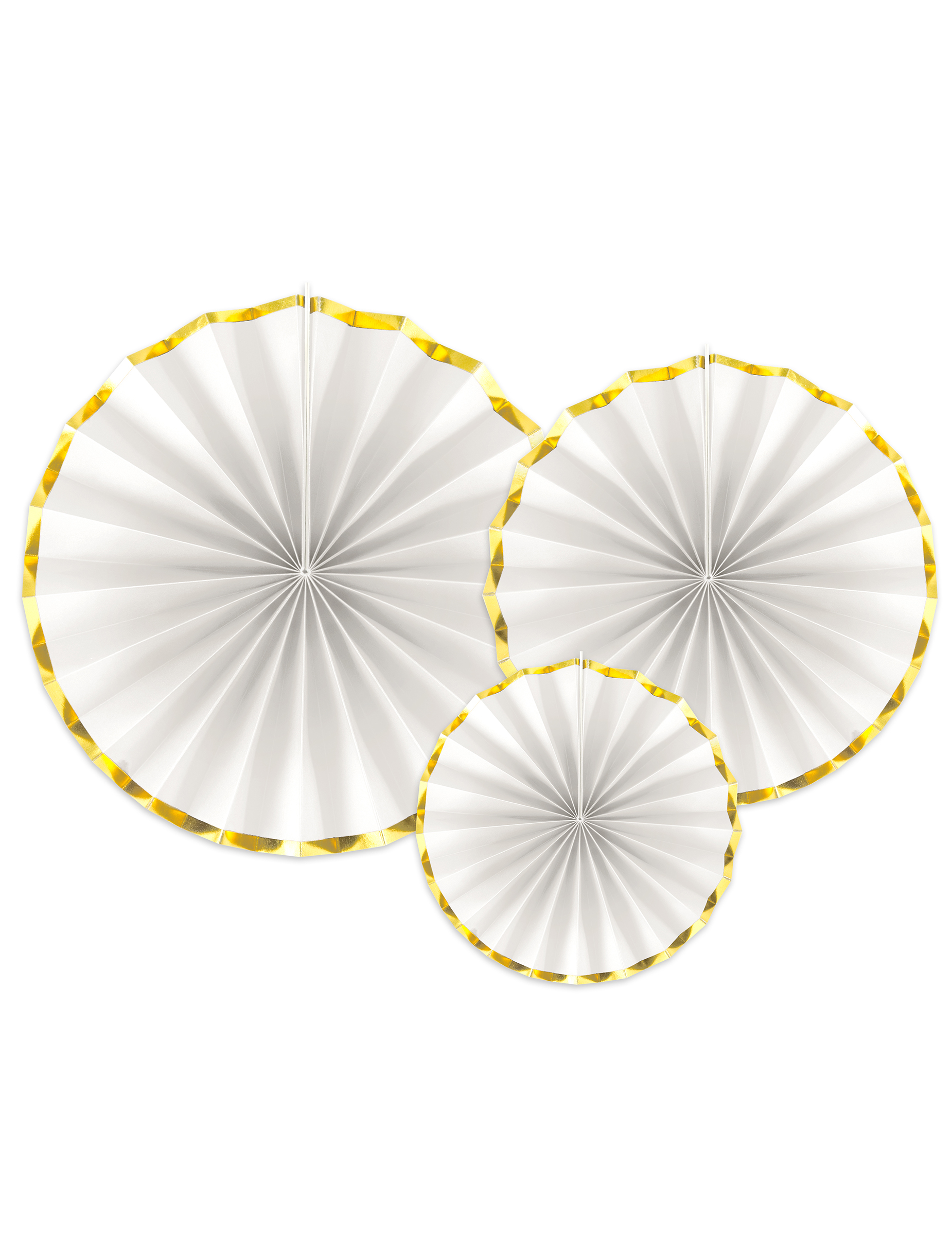 3er Set Papierfächer Weiß + Gold Deko (40/32/23 cm) von PARTYDECO