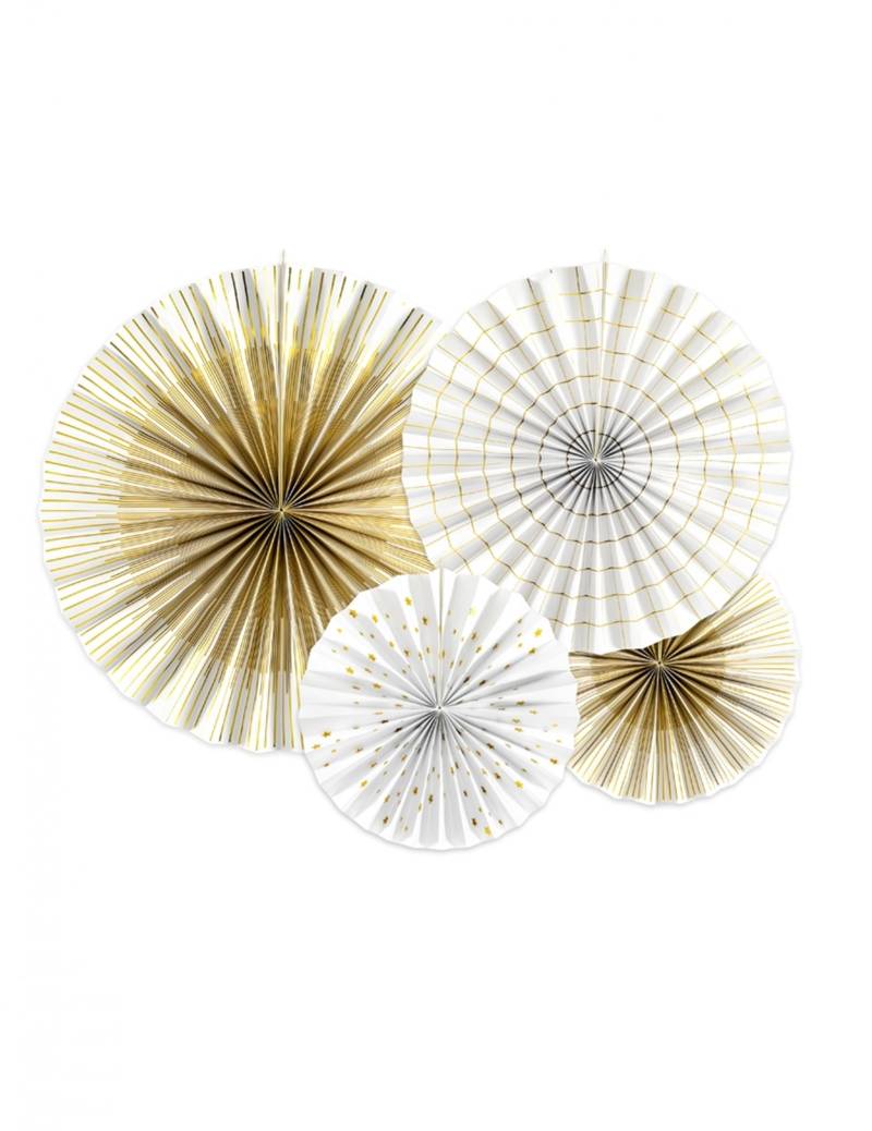 4 Dekorosetten gold und weiß von PARTYDECO