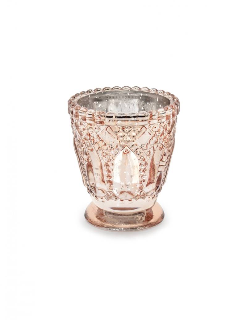 4 Roségoldene Glas-Windlichter 8 cm Hochzeitsdeko 4 Roségoldene Glas-Windlichter 8 cm Hochzeitsdeko von PARTYDECO