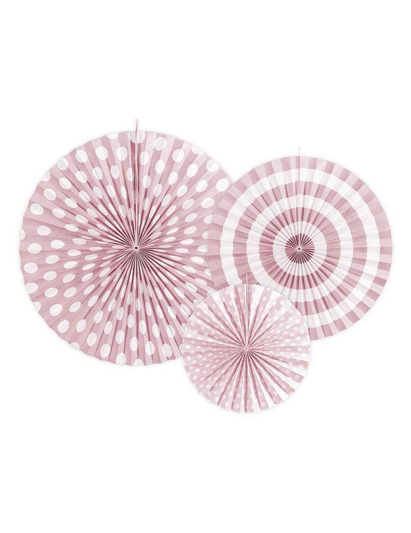 4er Set Papierfächer Hellrosa 23, 32 und 40 cm Punkte + Streifen 4er Set Papierfächer Hellrosa 23, 32 und 40 cm Punkte + Streifen von PARTYDECO