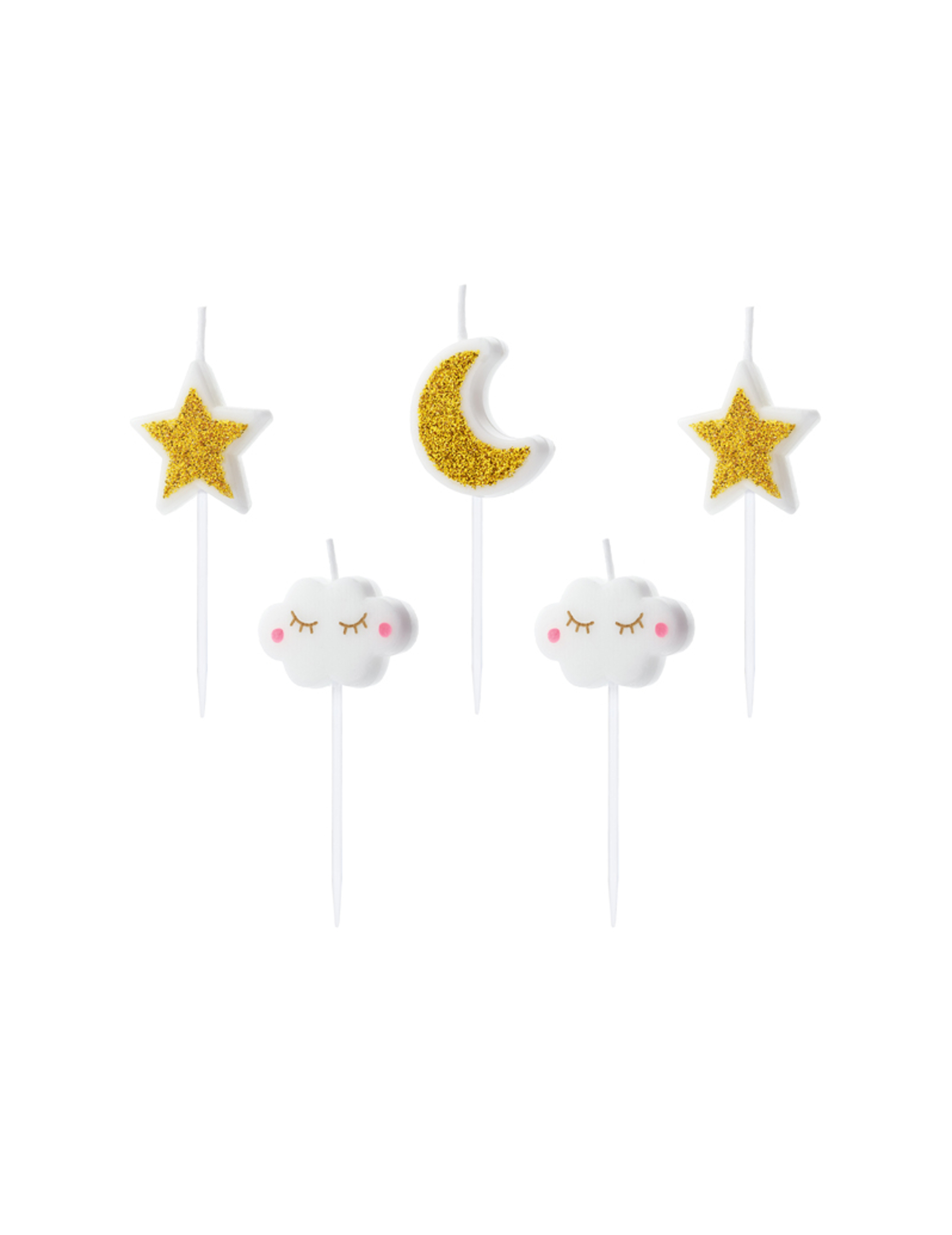 5 Geburtstagskerzen Konstellation Weiß-Gold Wolken und Sterne 5 Geburtstagskerzen Konstellation Weiß-Gold Wolken und Sterne von PARTYDECO