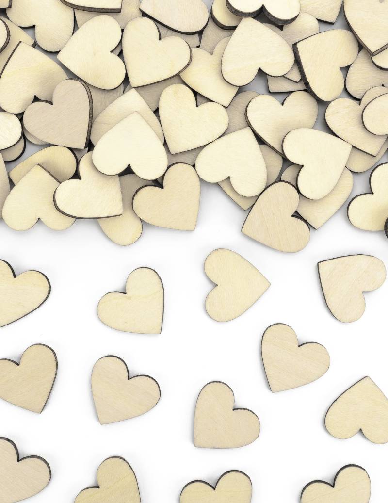 50 Holz-Konfetti Herzen Natur 2 x 2 cm für Hochzeit von PARTYDECO