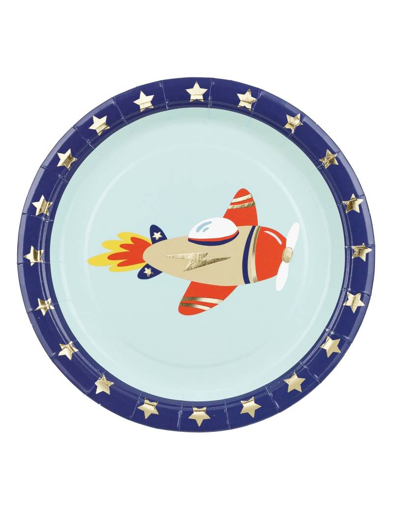 6 Blaue Flugzeug Pappteller 18 cm 6 Blaue Flugzeug Pappteller 18 cm von PARTYDECO